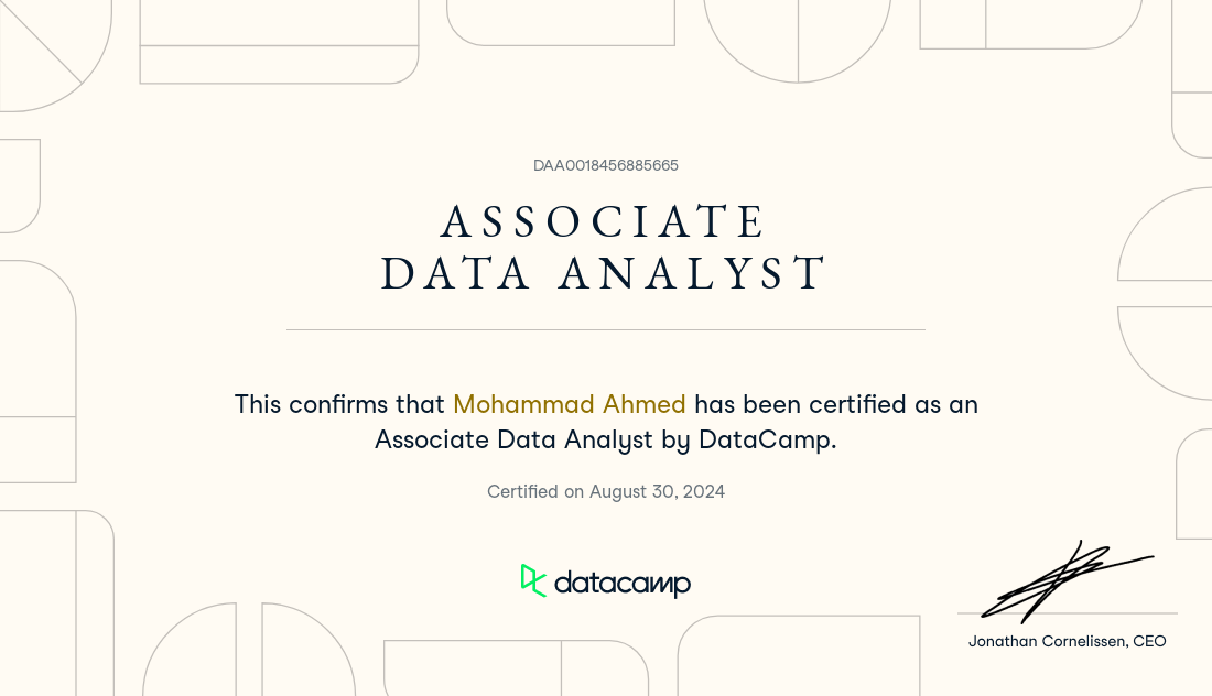 Data Analyst Certification by Data Camp